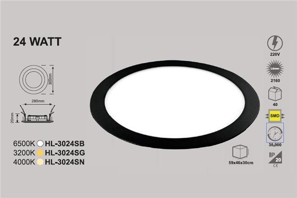 24 Watt Sıva Altı Yuvarlak Panel Siyah